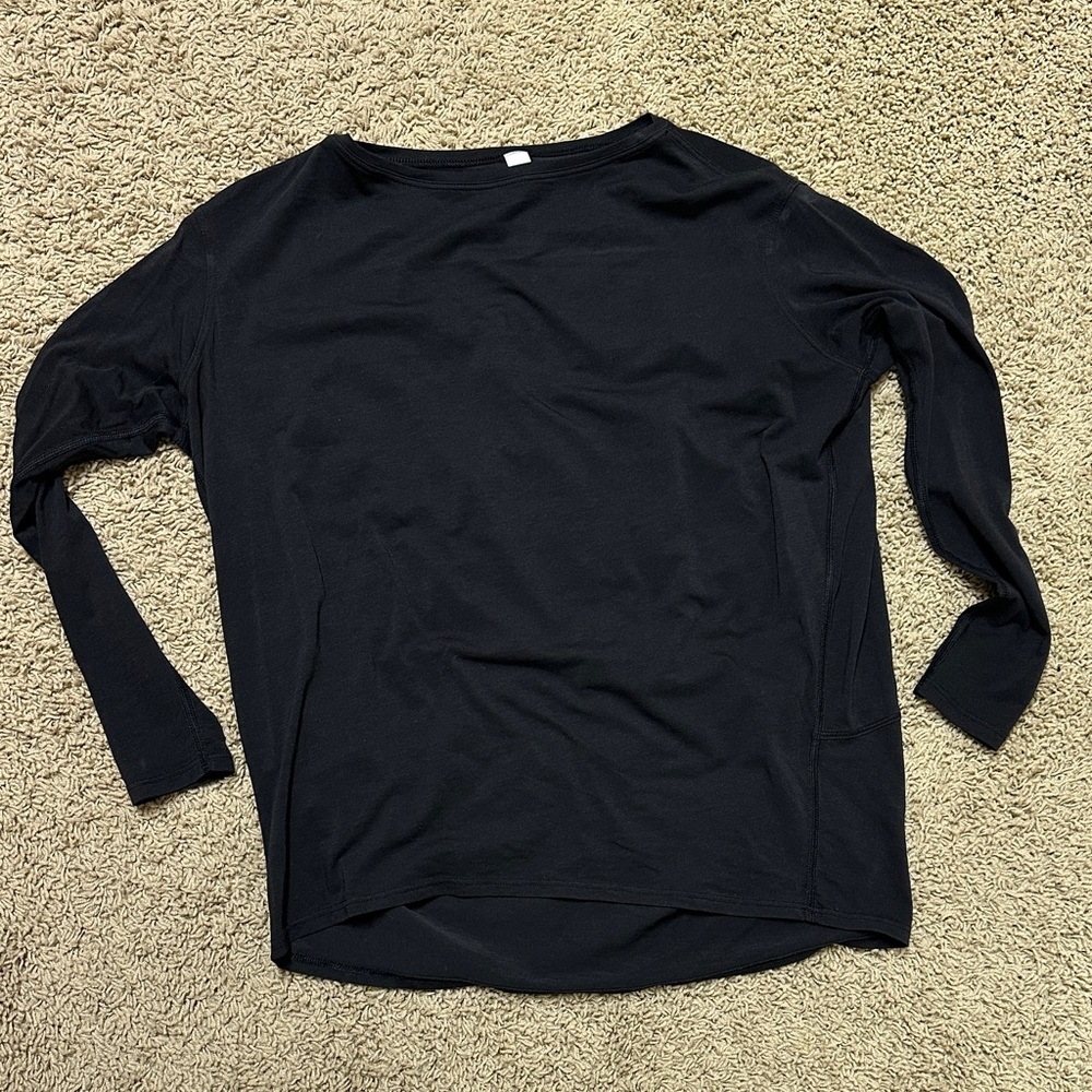 lululemon athletica Black Boatneck Long Sleeve Top